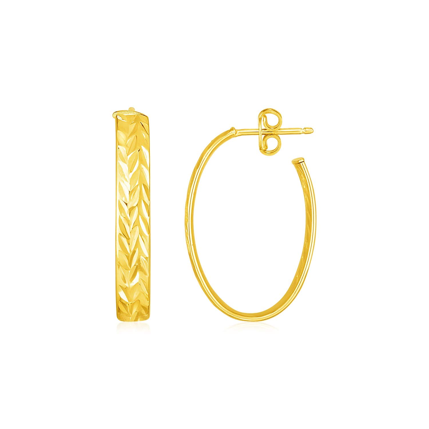 14k Yellow Gold Textured Oval Hoop Earrings for Women | Diamond2Deal | Elegant Everyday & Party Jewelry Gift