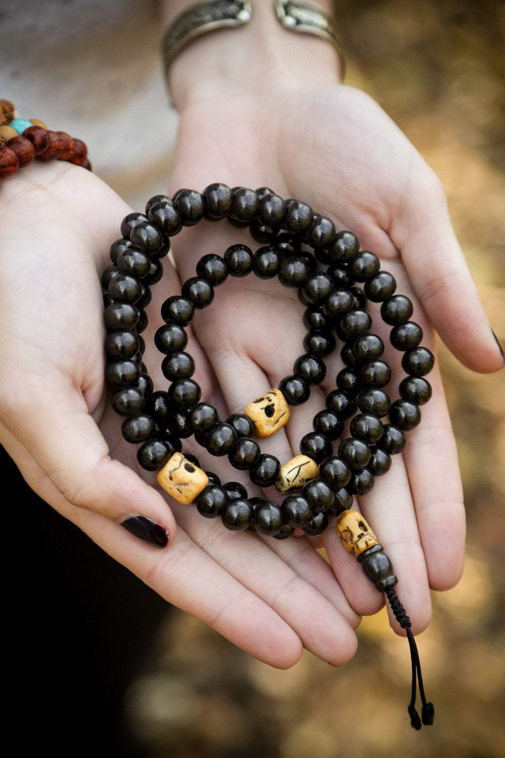 Handmade Bone & Skull Mala Beads - Buddhist Meditation Prayer Necklace for Mindfulness, Yoga & Spiritual Practice