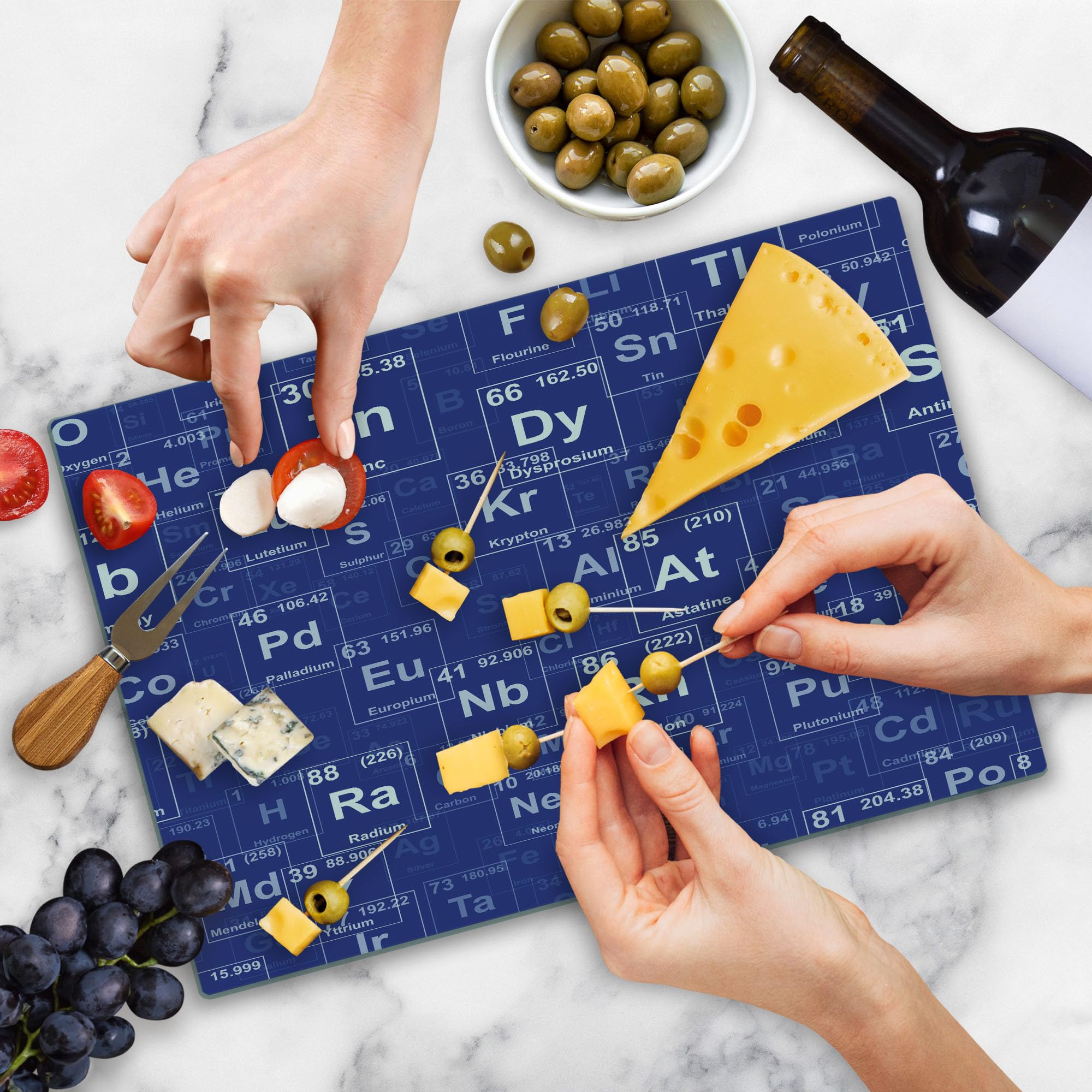 Ambesonne Periodic Table Tempered Glass Cutting Board - Large Chemistry Elements Design for Kitchen & Science Decor - Royal Blue & White - Perfect for Cooking, Serving & STEM Classroom Decorations