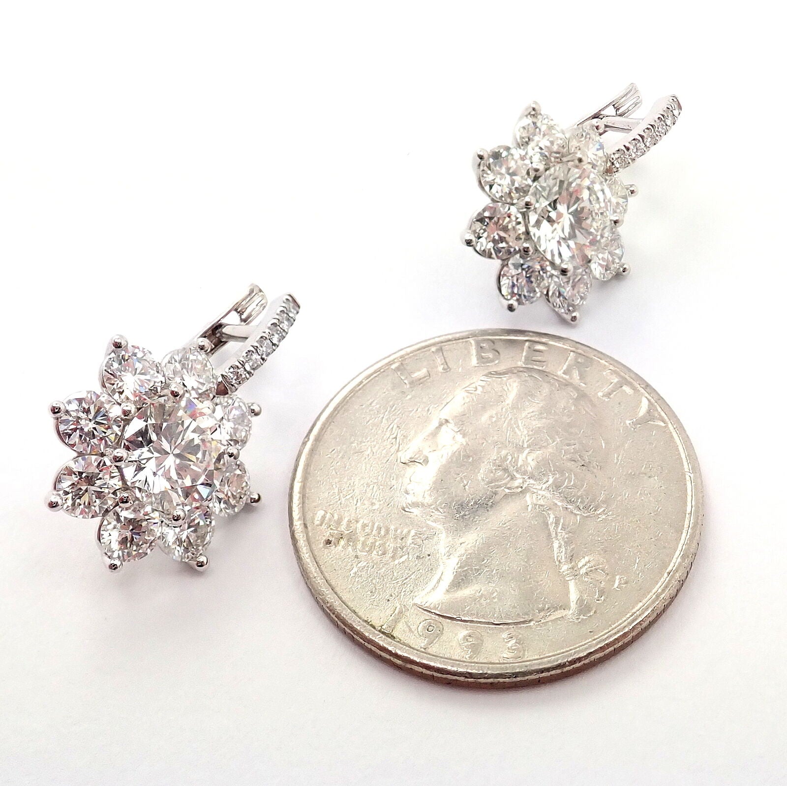 Authentic T Foster & Co Platinum Flower 4.84ctw Diamond Stud Halo Earrings with GIA Certification - Perfect for Weddings, Anniversaries & Special Occasions