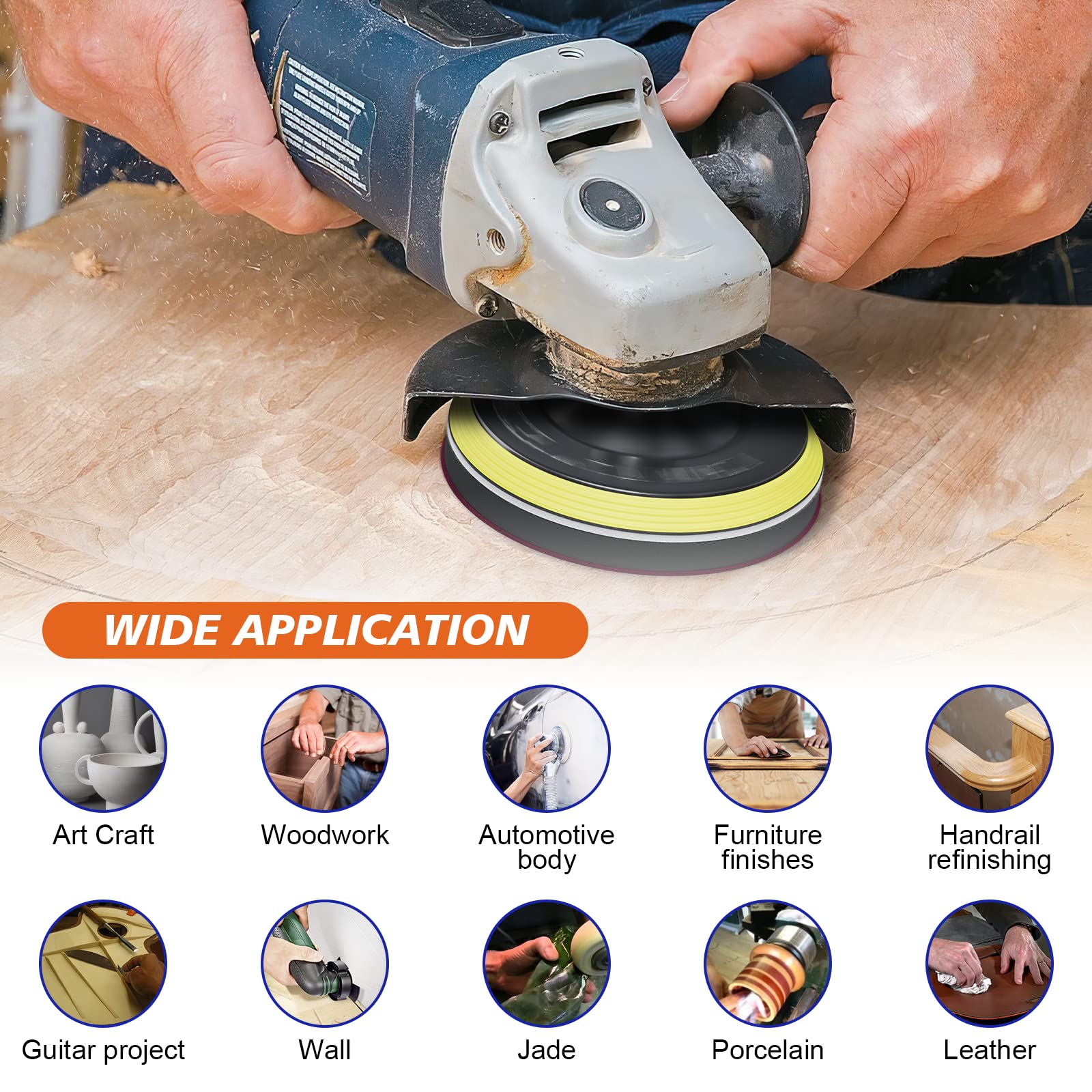 TOOVEM 49PCS 5 Inch Wet Dry Sanding Discs Kit with Hook and Loop Backing Pad - 600 to 10000 Grits Sandpaper for Wood, Metal & Car Polishing - Angle Grinder & 5/8-11 Drill Attachments - Perfect for DIY Projects, Auto Detailing & Furniture Refinishing