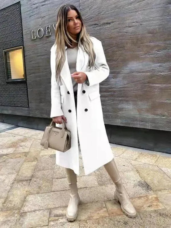 Women's Double Breasted Wool Overcoat - Winter Warm Long Trench Coat for Office, Business & Formal Occasions