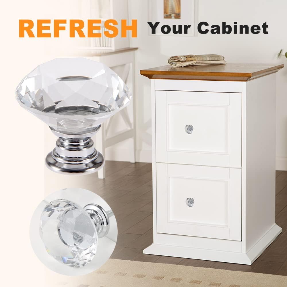 30mm Crystal Glass Knob - 4PCS Diamond Drawer Pulls for Cabinets & Wardrobes - Kitchen & Bathroom Upgrade