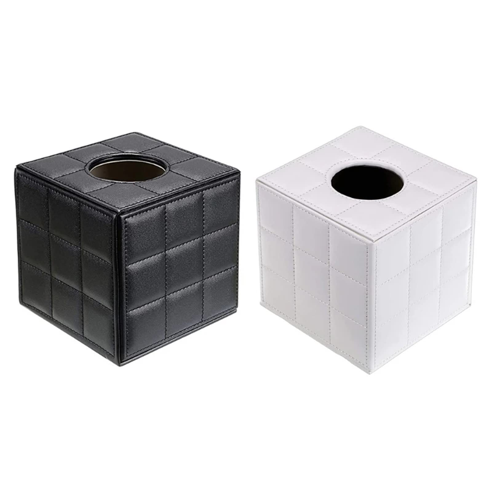 Premium PU Leather Tissue Box Holder - Black Square Napkin Dispenser (13x13x13cm) for Home, Office & Car - Simple & Stylish Facial Tissue Organizer