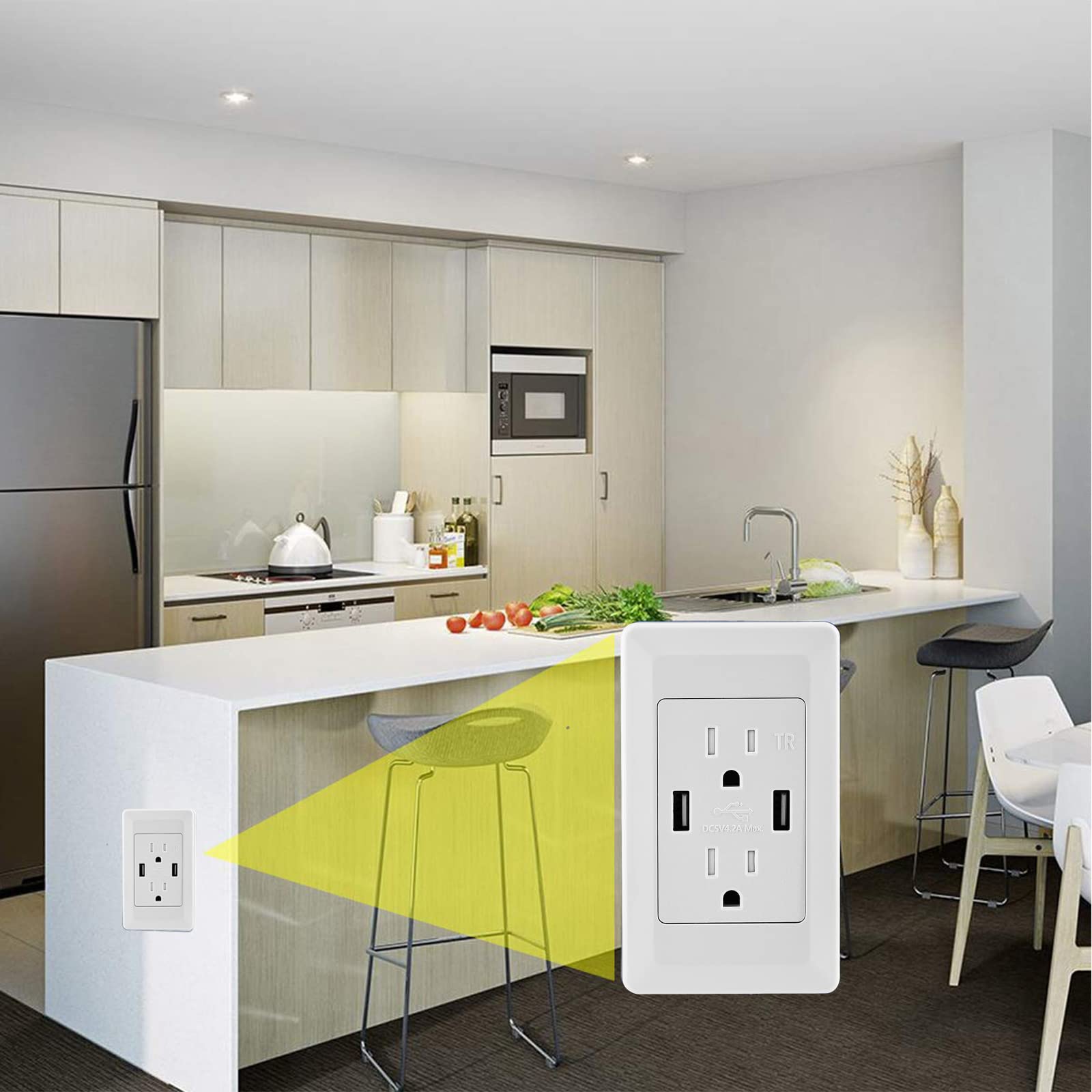 4.2A USB High Speed Charger Wall Outlet with 15A Tamper Resistant AC Duplex Receptacle - ETL Listed White Electrical Outlet (3 Pack) - Perfect for Home, Office & Hotel Charging Stations