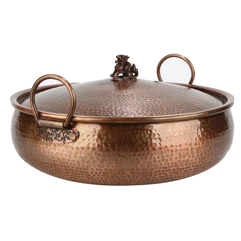 Premium Chinese Style Copper Fondue Pot - 32cm Handmade Brass Hot Pot for Induction Cooker, Sauerkraut & Mutton Soup | Traditional Asian Cooking, Family Gatherings & Holiday Entertaining