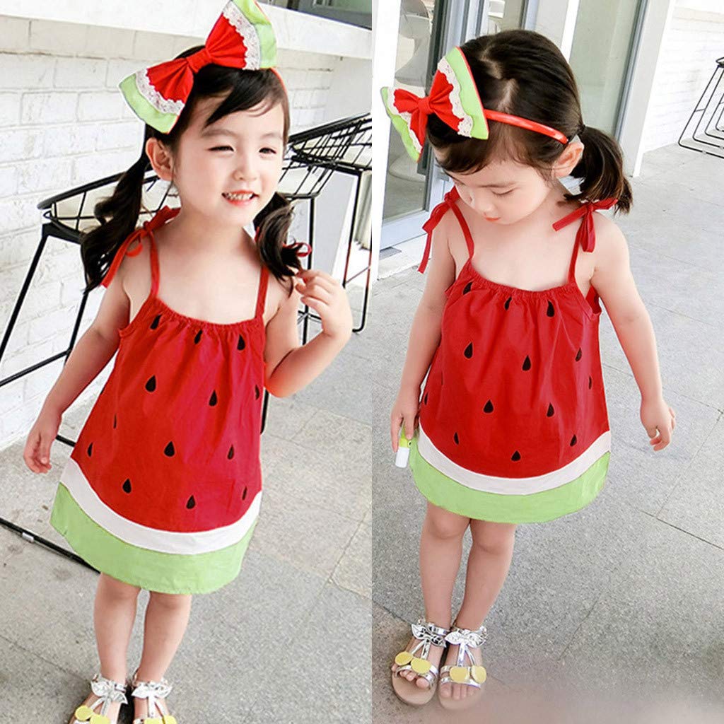 Hawaiian Watermelon Print Toddler Baby Girls Backless Tutu Sundress - Summer Princess Birthday Party Dress for Beach Vacation, Photo Shoot & Special Occasions