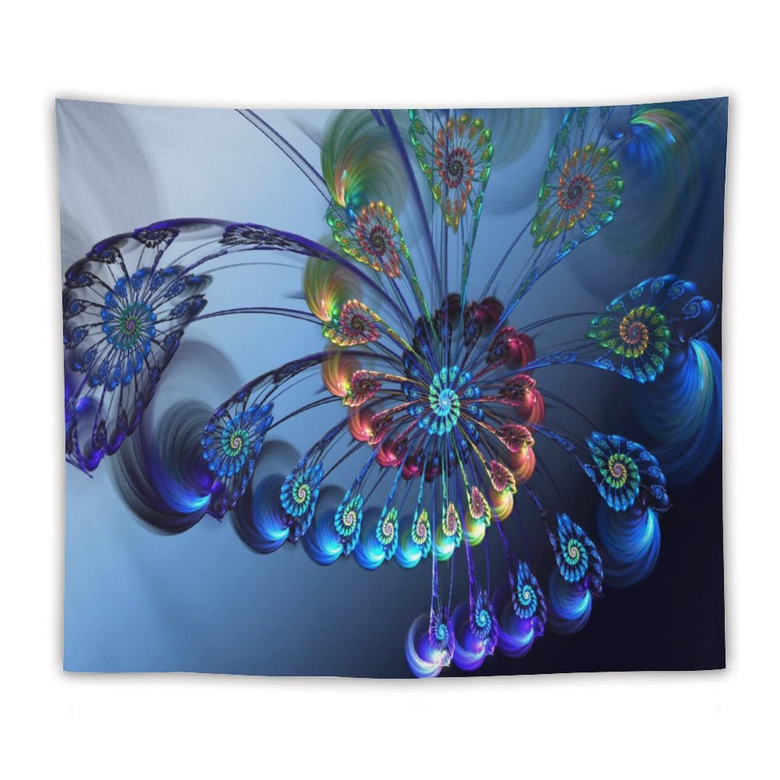 Abstract Fractal Art Peacock Feather Tapestry Wall Hanging - 50x60 Inch Bohemian Home Decor for Bedroom, Living Room & Meditation Space - Handmade Cotton Fabric Wall Art for Yoga Studio, Festival & Spiritual Retreats - Perfect for Boho Chic Decor, Wall Covering, Room Dividers and Gift Ideas - Ideal for Home Styling, Meditation Rooms, and Bohemian-Themed Parties