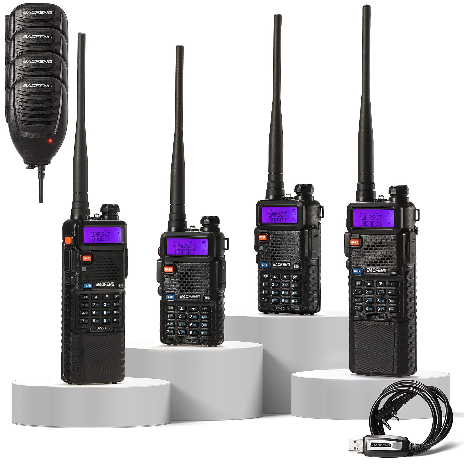 4 Pack BAOFENG UV-5X (UV-5G) GMRS Two-Way Radios - Long Range Walkie Talkies for Adults with 3800mAh Batteries & Speaker Mic - NOAA Weather Alert & CHIRP Programmable - Ideal for Camping, Hiking, and Outdoor Adventures