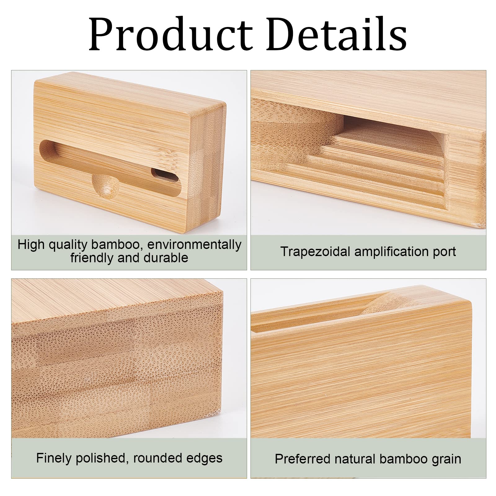 WEBEEDY 2-Pack Bamboo Phone Stand Amplifier - Portable Desktop Cell Phone Holder for iPhone & Android - Perfect for Office, Home, Watching Videos & Video Calls