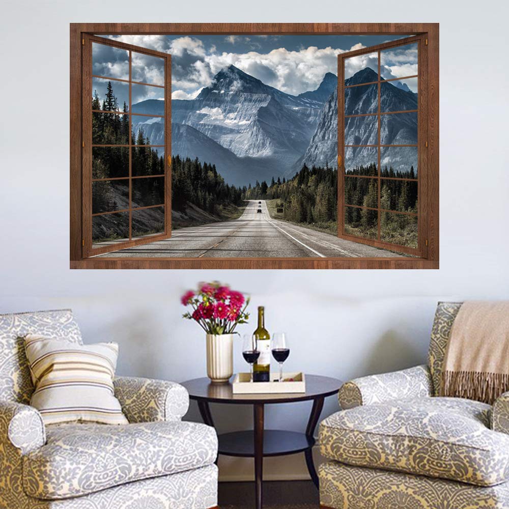 Snow Mountain View Window Decal - 27.6x19.7 Inch Removable Faux Window Sticker for Kids Room & Nursery - Self-Adhesive Wall Art Mural for Bedroom, Playroom & Home Decor