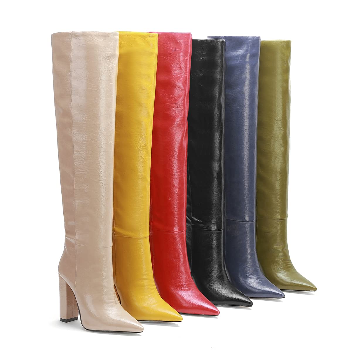 Women's Vintage Knee High Leather Boots with Block Heel - Chunky Heel Thigh High Dress Boots for Daily Wear | Perfect for Office, Dating & Winter Fashion