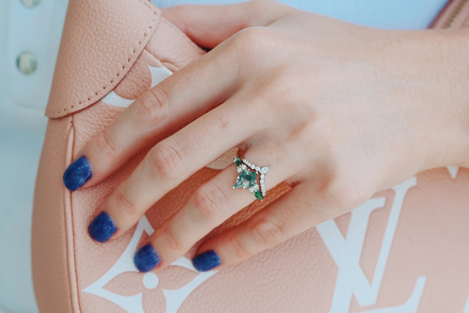 Skye Kite™ Moss Agate Couples Ring - Matching Promise Rings for Him & Her - Natural Stone Wedding Band Set - Perfect for Anniversaries, Engagements & Romantic Gifts