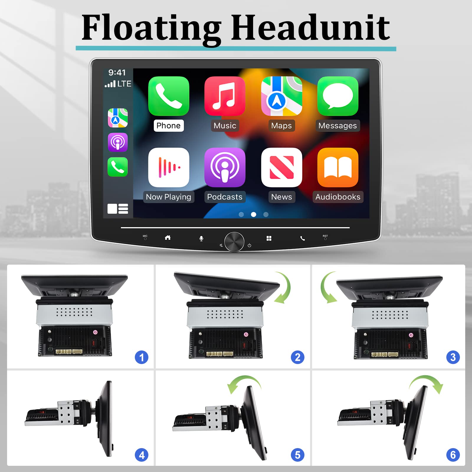 NHOPEEW 10 Inch Single Din Android Car Stereo - Wireless Apple CarPlay & Android Auto, Floating Touchscreen, AHD Backup Camera, Bluetooth, GPS, WiFi, HiFi Audio - Perfect for Road Trips & Daily Commutes