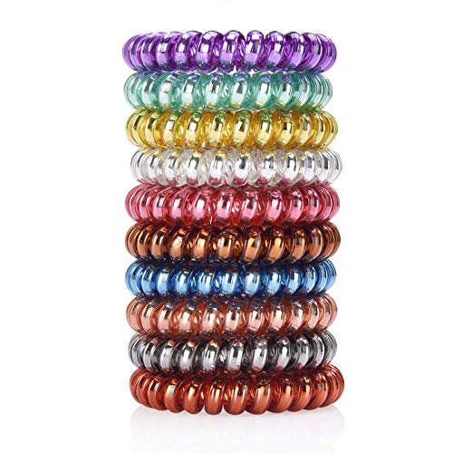No Crease Spiral Hair Ties - Damage-Free Hair Elastics for Thick & Heavy Hair | Ponytail Holder & Hair Band | 10-Pack Multi-Color Set | Perfect for Workouts, Yoga, Office & Everyday Styling