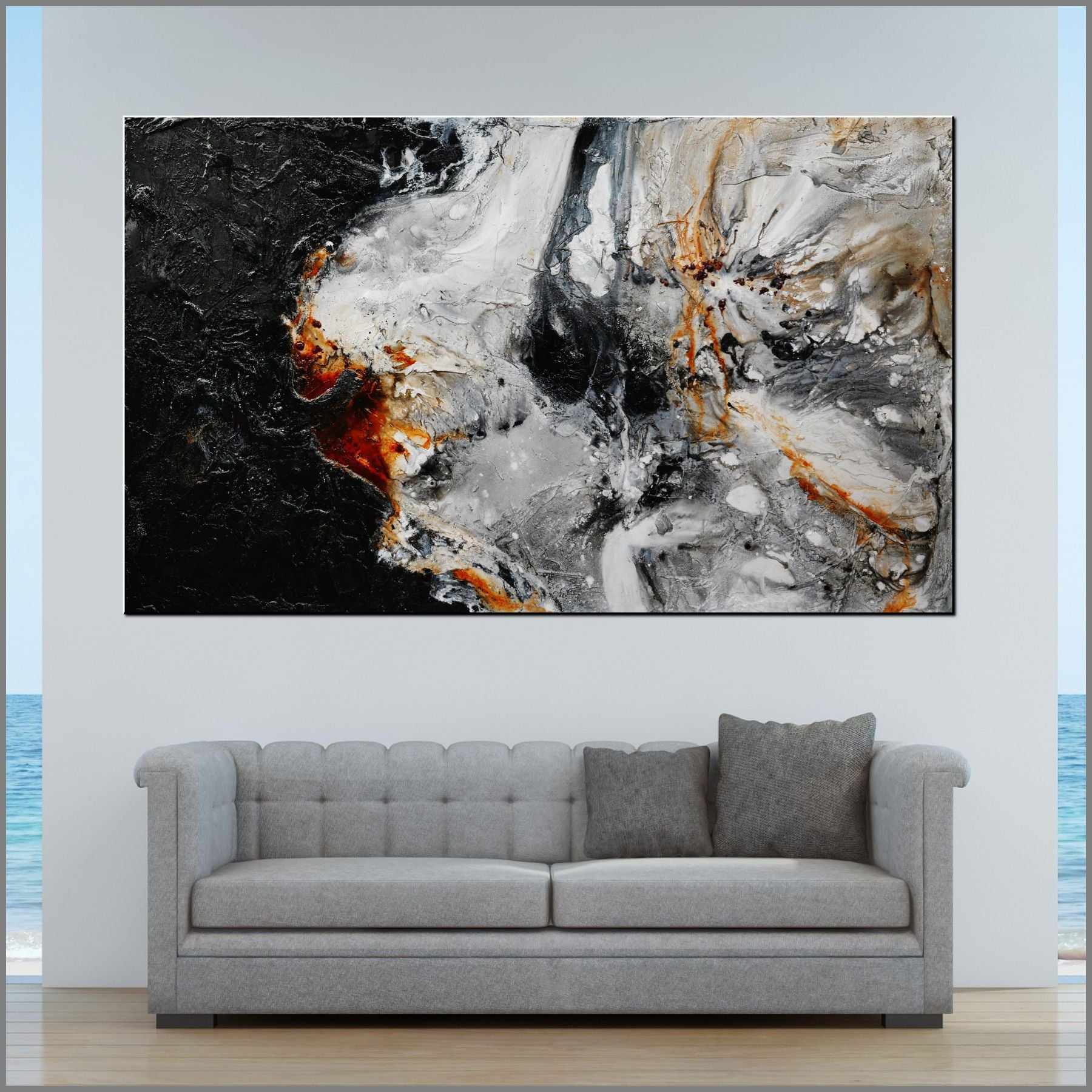 Large 150cm x 250cm Grey Black Brown Textured Abstract Wall Art Painting - Modern Home Decor for Living Room, Bedroom & Office
