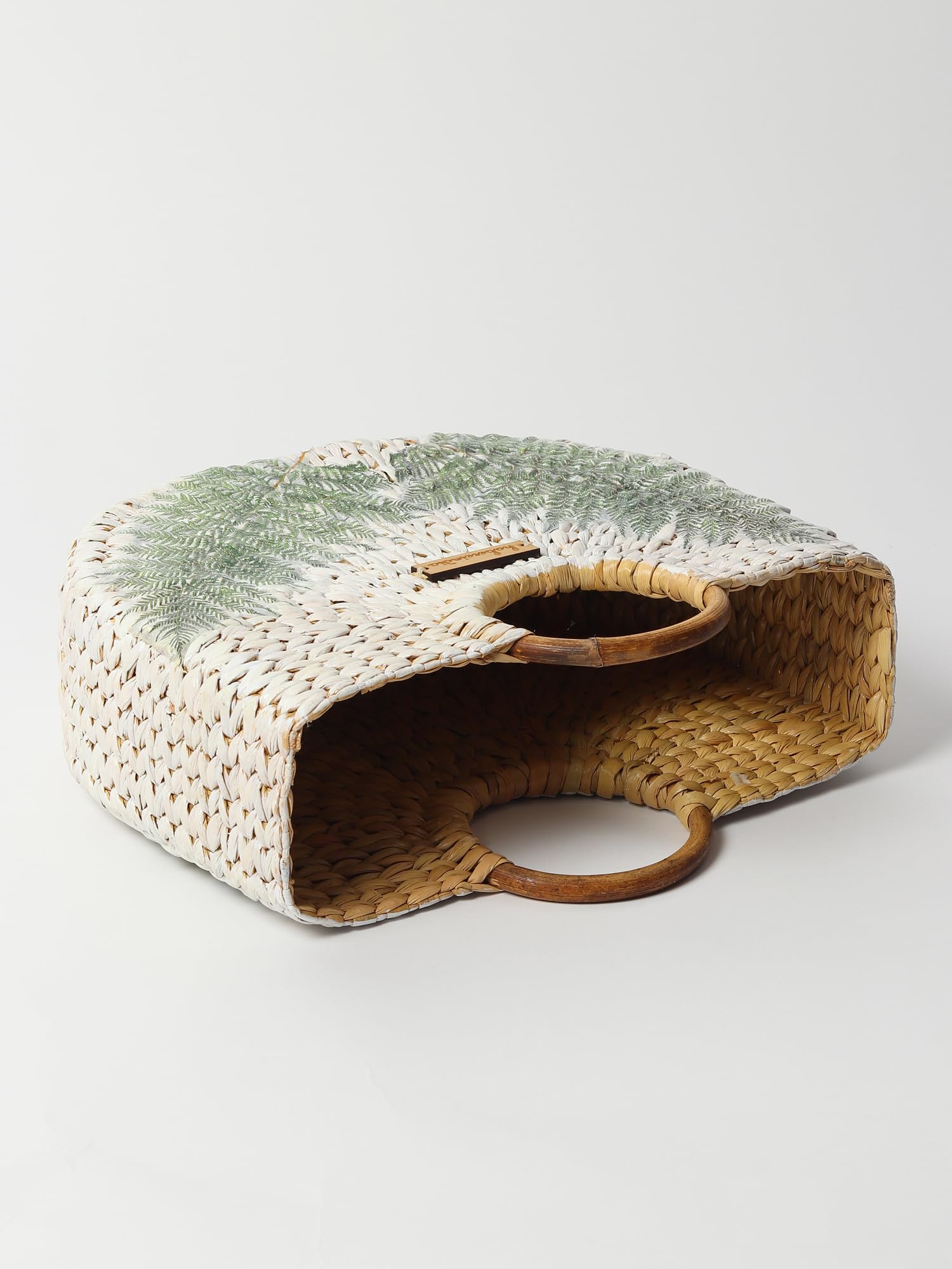 Habere India Handmade Straw Tote Bag - Small Boho Beach Bag for Women | Bamboo & Kauna Woven Basket Purse | White Half Moon Crossbody Bag | Perfect for Summer, Travel, Picnic & Boho Fashion