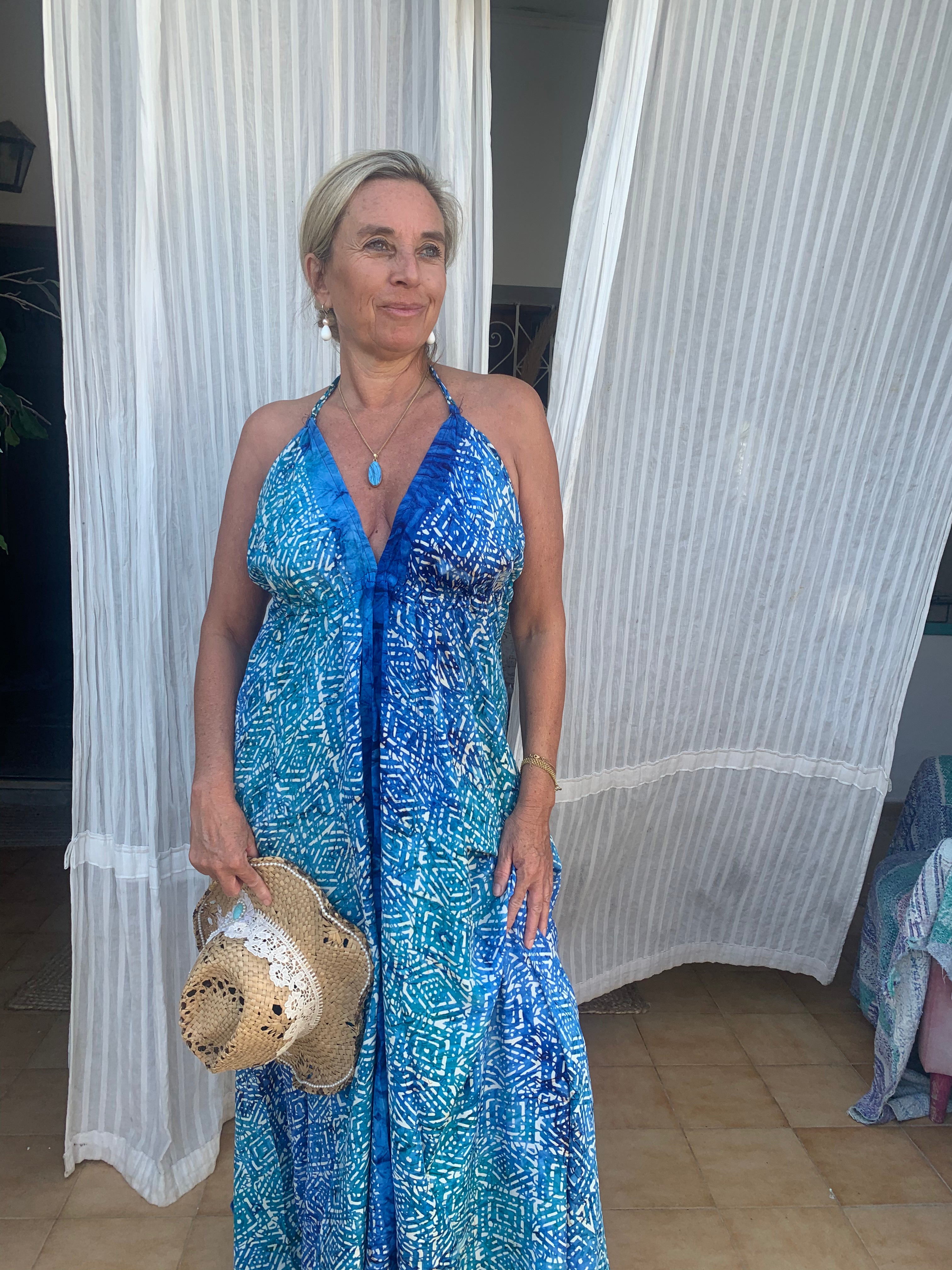 Elegant Blue Ocean Maxi Dress - Soft & Silky Flowy Long Dress for Women - Perfect for Beach Vacations, Summer Parties & Evening Events
