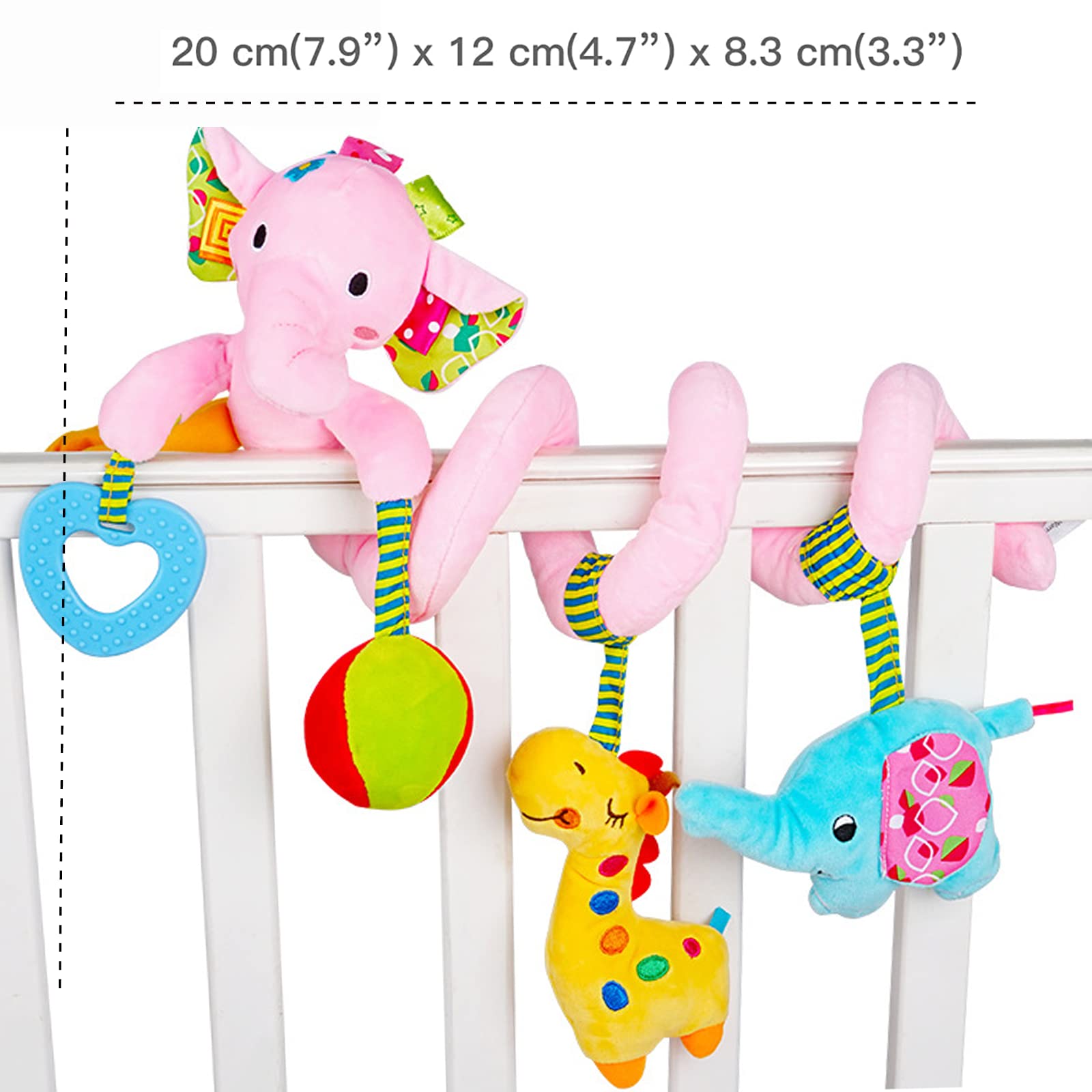 Baby Car Seat Toys 0-6 Months - Spiral Stroller Toys for Newborns 0-3 Months, Hanging Activity Toys for Infant Car Seat, Stroller, Crib & Bassinet - Soft Pink Elephant Design - Perfect for Travel, Playtime & Sensory Development