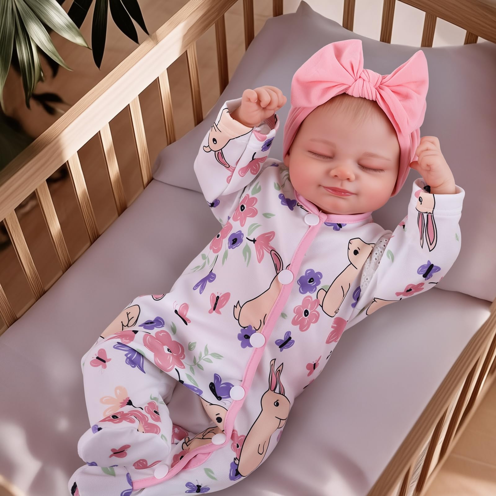 Lifelike Reborn Baby Doll Skylar - 17 Inch Realistic Newborn Baby Doll with Cute Smile & Headband, Sleeping Girl Doll for Kids Age 3+ | Perfect Gift for Toddlers, Collectors & Therapy Use