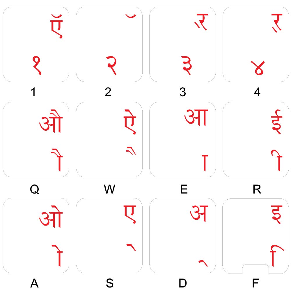 Hindi Keyboard Stickers with Red Letters - Transparent Background for Laptop, PC, Mac - Perfect for Typing in Hindi, Language Learning & Office Use