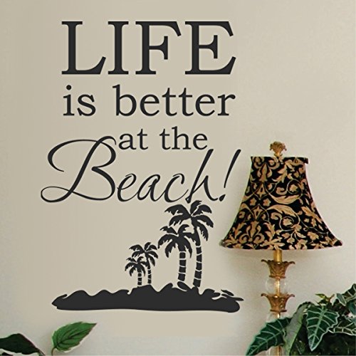 Life Is Better At The Beach Vinyl Wall Decal - Inspirational Quote Sticker for Home Decor, Nursery, Office & Living Room - Black Island Themed Wall Art Letters