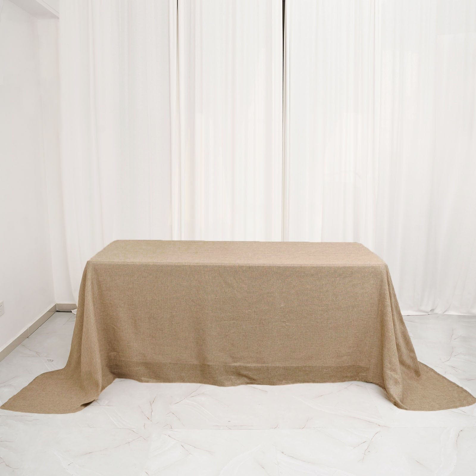 90x132 Inch Rectangular Faux Burlap Tablecloth - Natural Color Washable Polyester Table Cover for Dining, Party, Wedding & Outdoor Events