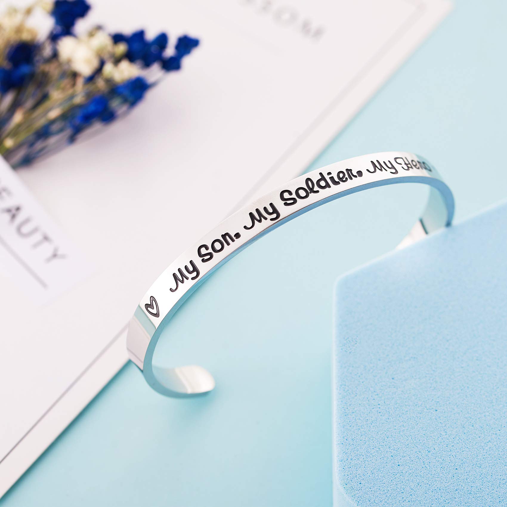 Army Mom Bracelet - My Son My Soldier My Hero Navy Air Force Military Jewelry - Stainless Steel Polished 1/4”*6