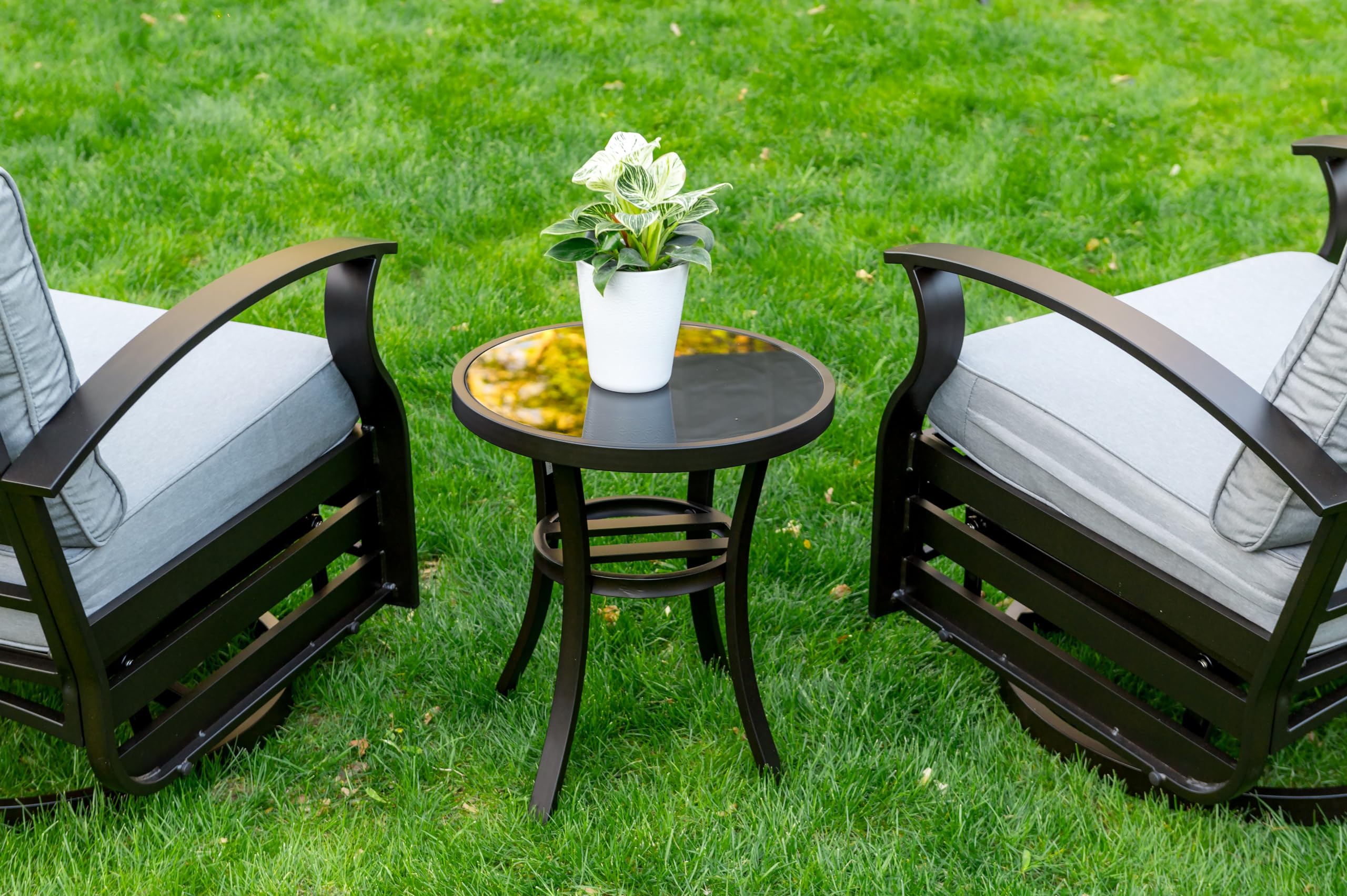 Gotland 3-Piece Outdoor Aluminum Swivel Rocking Chair Set with Coffee Table & Cushions - Patio Furniture for Porch, Garden, Deck, or Backyard Relaxation