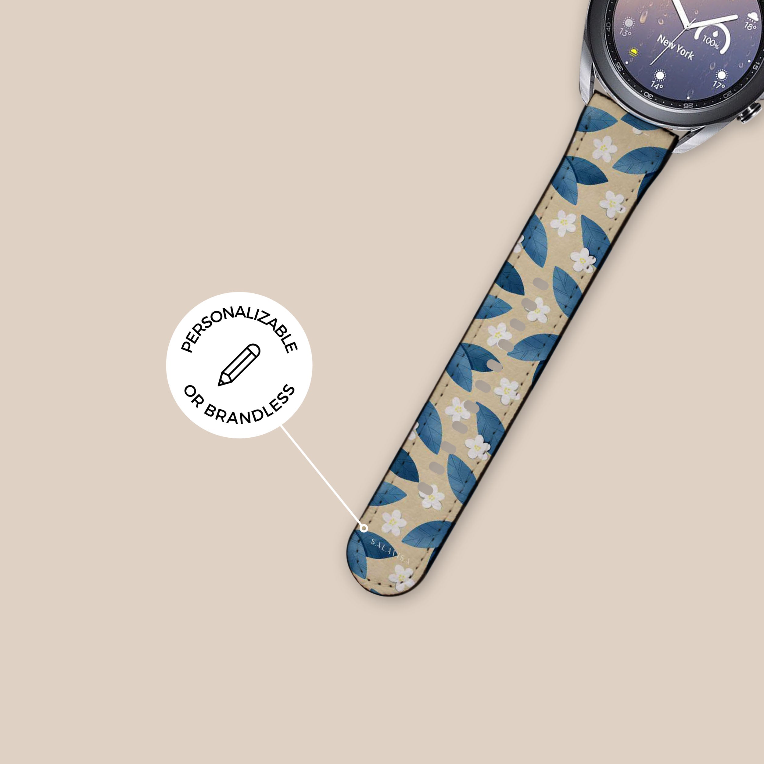Premium Blue Leafs Galaxy Watch Band - Stylish & Durable Replacement Strap for Samsung Galaxy Watch - Perfect for Workouts, Daily Wear & Outdoor Adventures