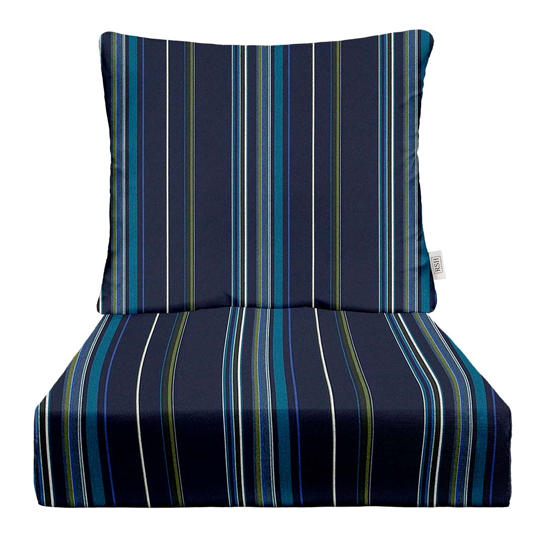 Sunbrella Stripes Deep Seating Pillow Back Chair Cushion Set - Waterproof Outdoor Patio Furniture Cushions for Lounge Chairs, Sofas & Sectionals - Perfect for Poolside, Garden & Deck Relaxation