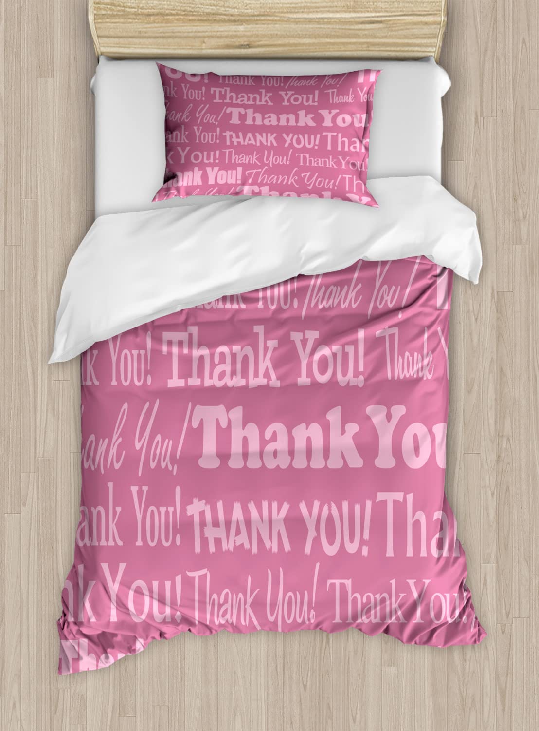 Ambesonne Thank You Duvet Cover Set - 2 Pack Cal King Size in Pale Fuchsia & Pink with 4 Pillowcases | Floral Calligraphy Thankful Message Bedding | Perfect for Guest Rooms, Master Bedrooms & Gift Giving