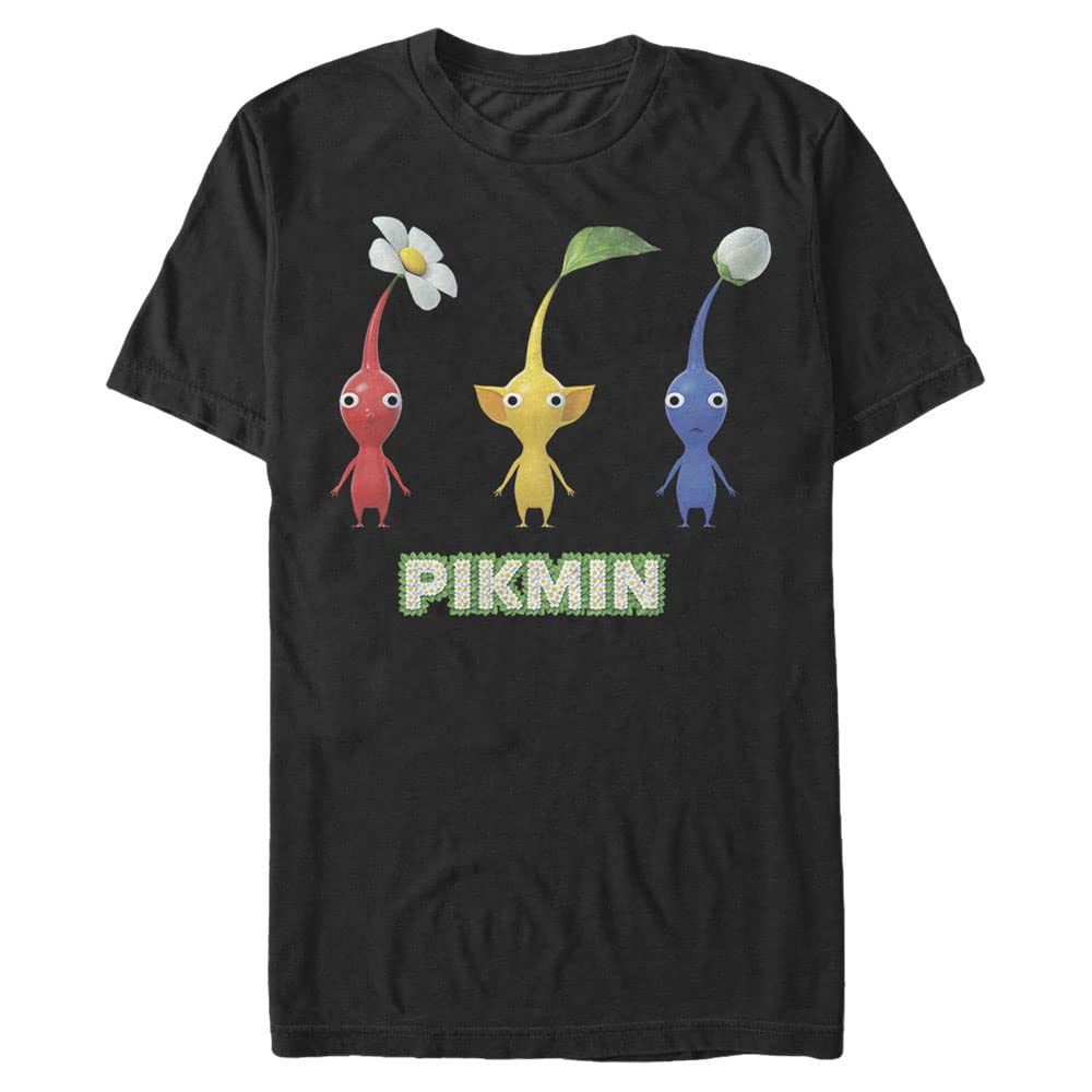 Nintendo Men's Three Pikmin T-Shirt - Official Licensed Video Game Apparel for Fans and Collectors - Perfect for Casual Wear, Gaming Events, and Cosplay