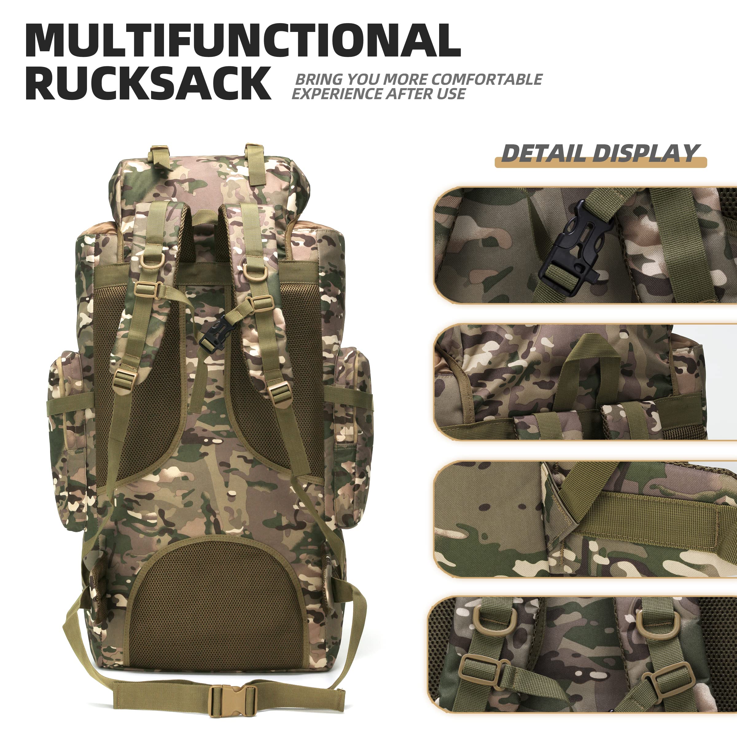 King'sGuard 100L Military Tactical Backpack - MOLLE Compatible Camping & Hiking Rucksack - Waterproof Daypack for Outdoor Adventures, Travel & Survival Gear