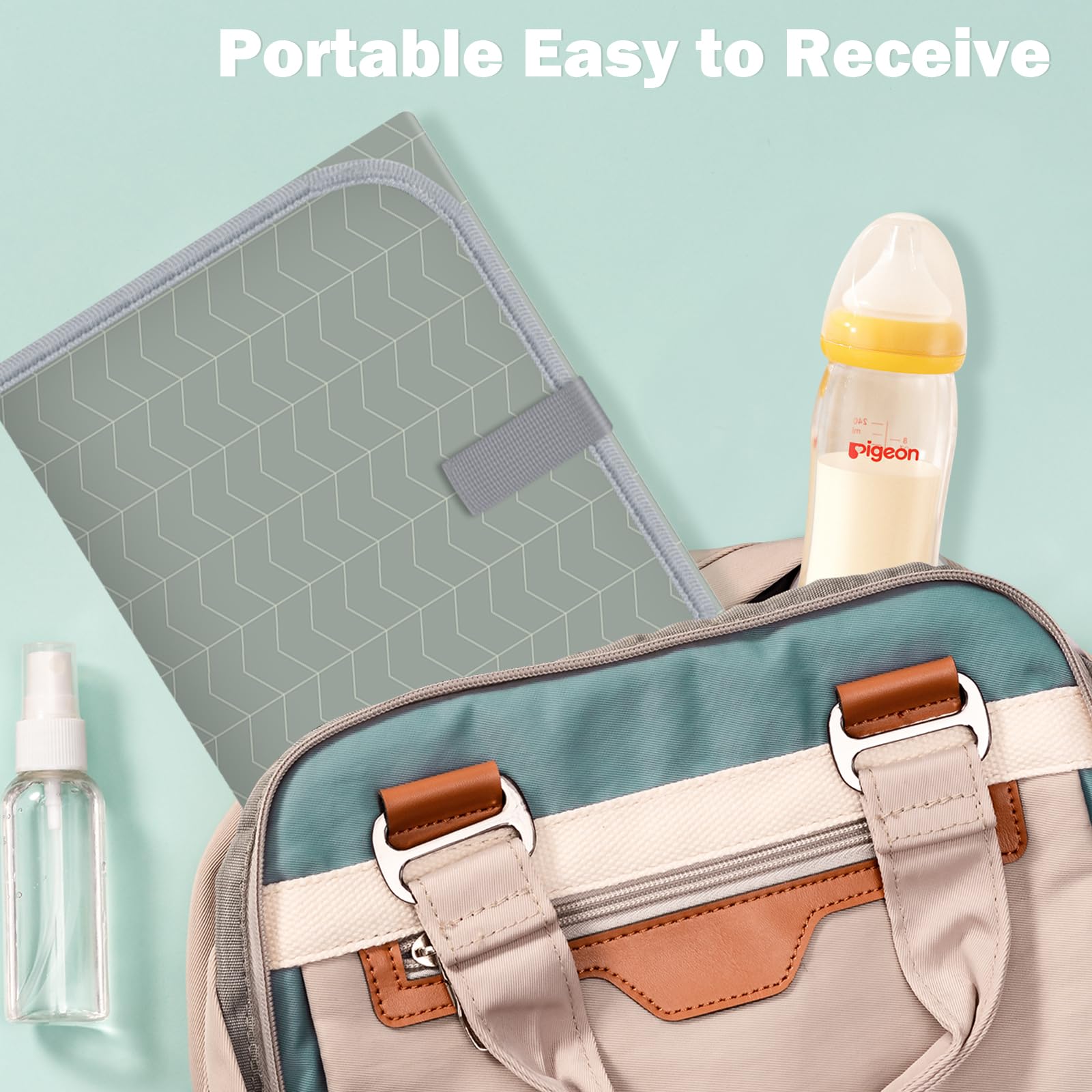 Foldable Waterproof Baby Diaper Changing Pad with Built-in Pillow - Portable Travel Changing Mat for Newborns & Infants | Compact Diaper Station for Nursery, Car & On-the-Go | Perfect Baby Shower Gift (Gray Stripe)
