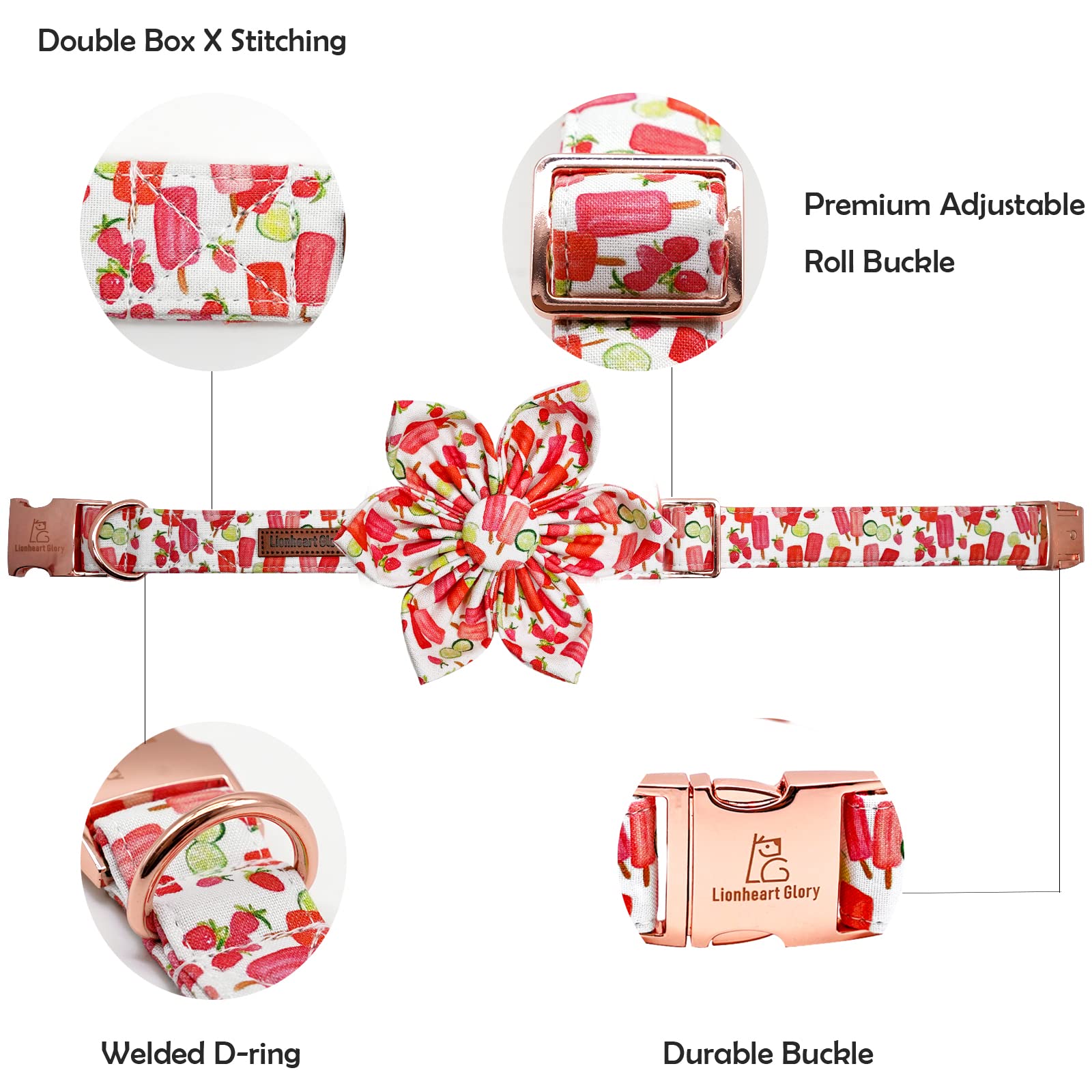 Lionheart Glory Summer Dog Collar with Flower - Adjustable Floral Dog Collar for Small, Medium & Large Dogs | Perfect for Outdoor Walks, Pet Photos & Special Occasions