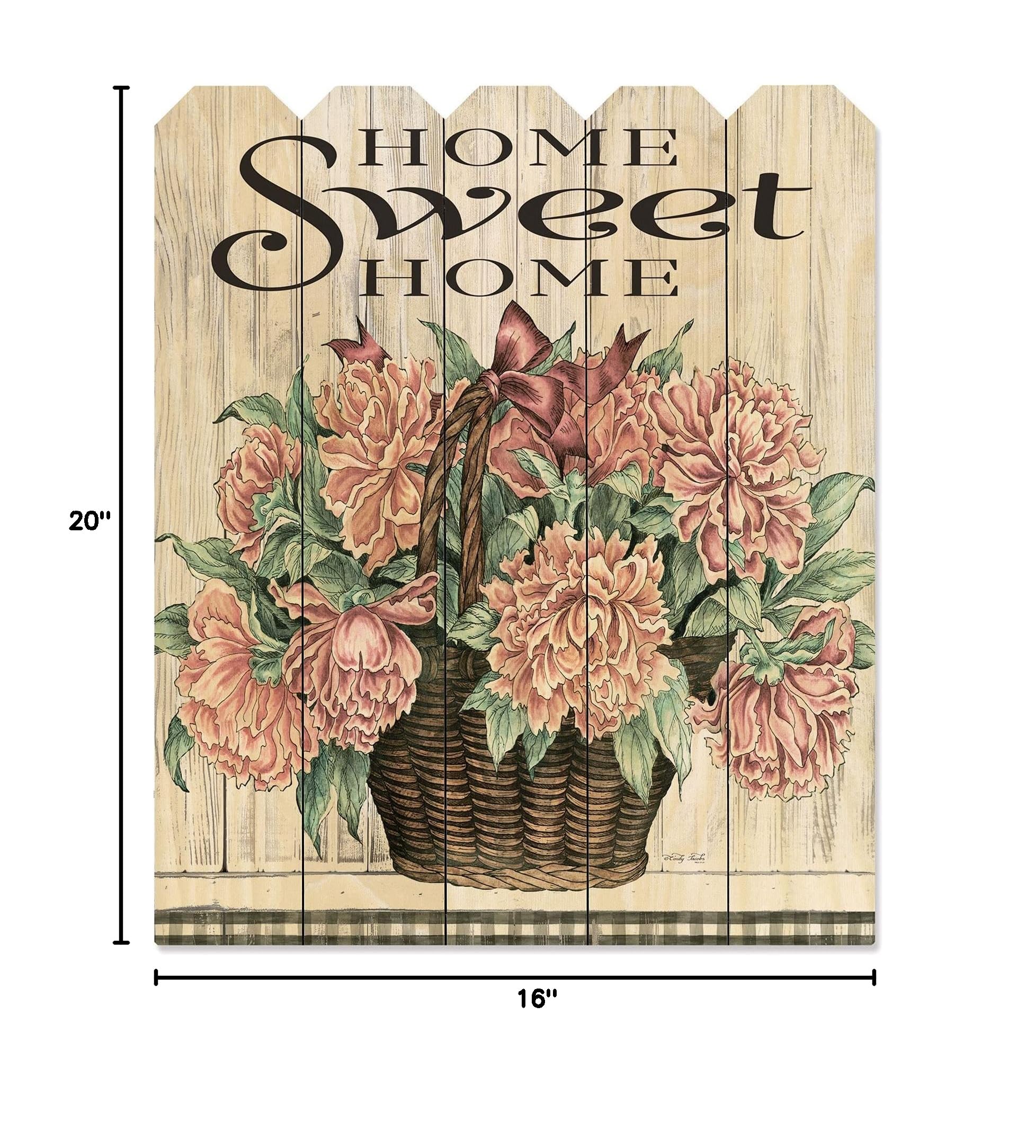Handmade Peony Floral Wooden Wall Art - Farmhouse Picket Fence Decor by Artist Cindy Jacobs | Perfect for Living Room, Bedroom & Nursery Decor