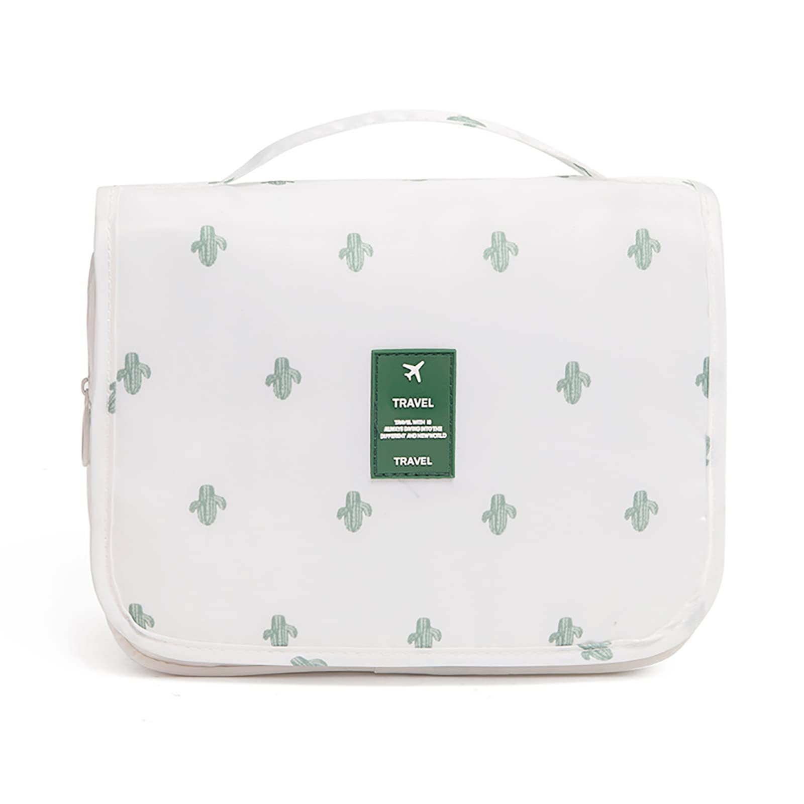 Waterproof Hanging Travel Toiletry Bag for Women - Portable Cosmetic Organizer with Multiple Pockets for Makeup, Toiletries & Travel Essentials (White Cactus) - Perfect for Vacation, Gym & Business Trips