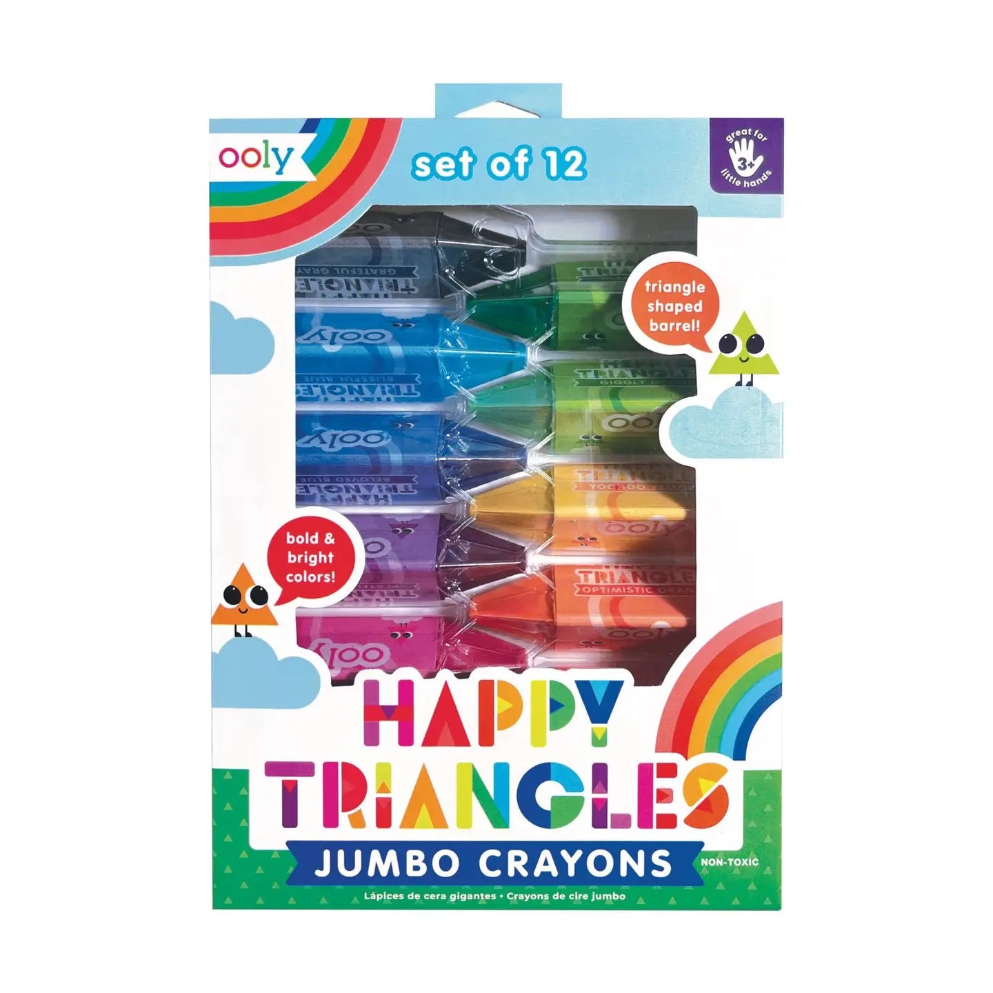 Happy Triangles Jumbo Crayons - Non-Toxic Washable Art Supplies for Kids (Set of 12) - Perfect for Classroom, Preschool & Home Coloring Activities