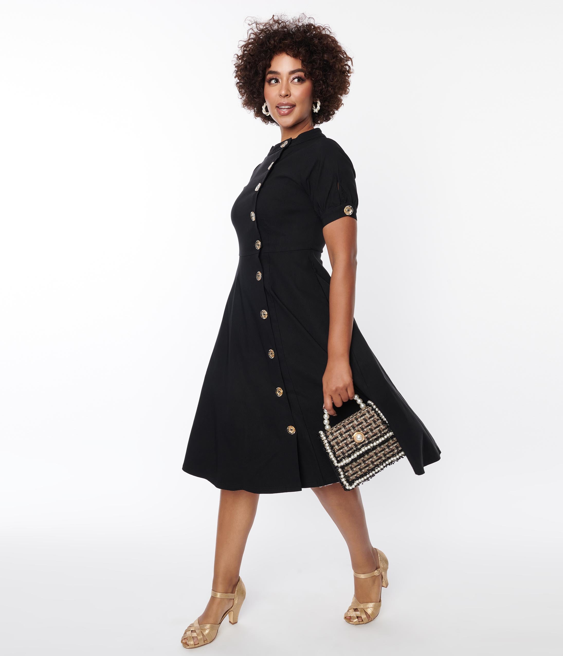 Vintage Black Button Swing Dress - Retro A-Line Flare Dress for Women | Perfect for Parties, Weddings & Everyday Wear