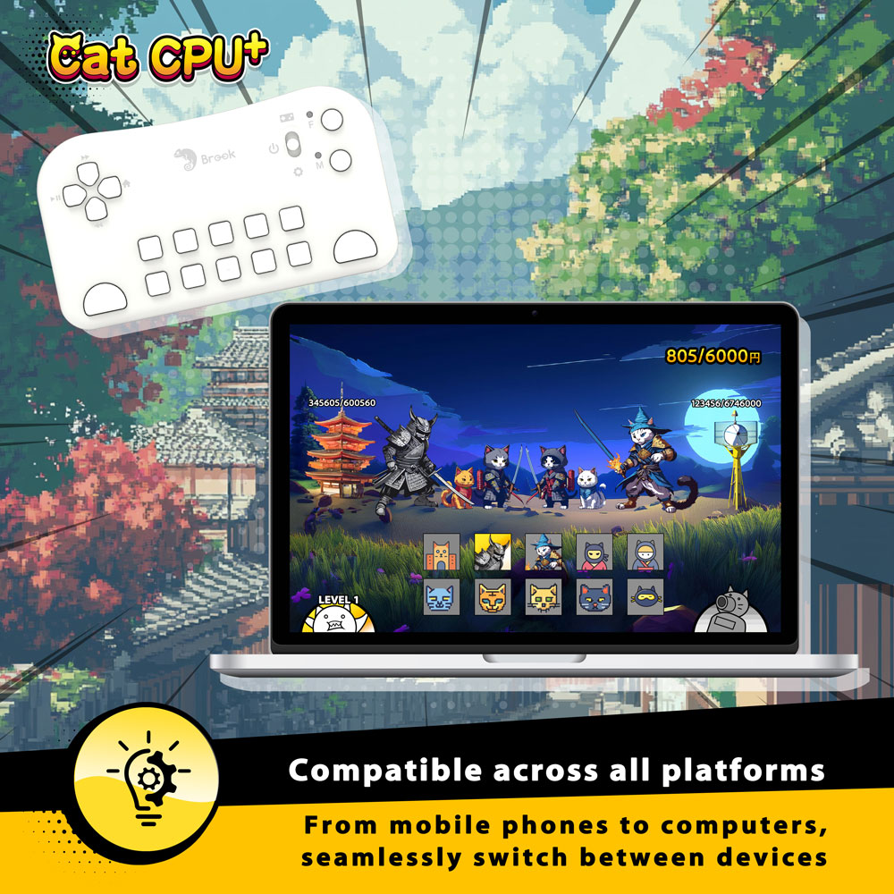 Brook Battle Cats CPU Plus Controller for Nintendo Switch - Wireless Gaming Controller with Turbo Function, Ergonomic Design - Perfect for Battle Cats, RPG, and Action Games