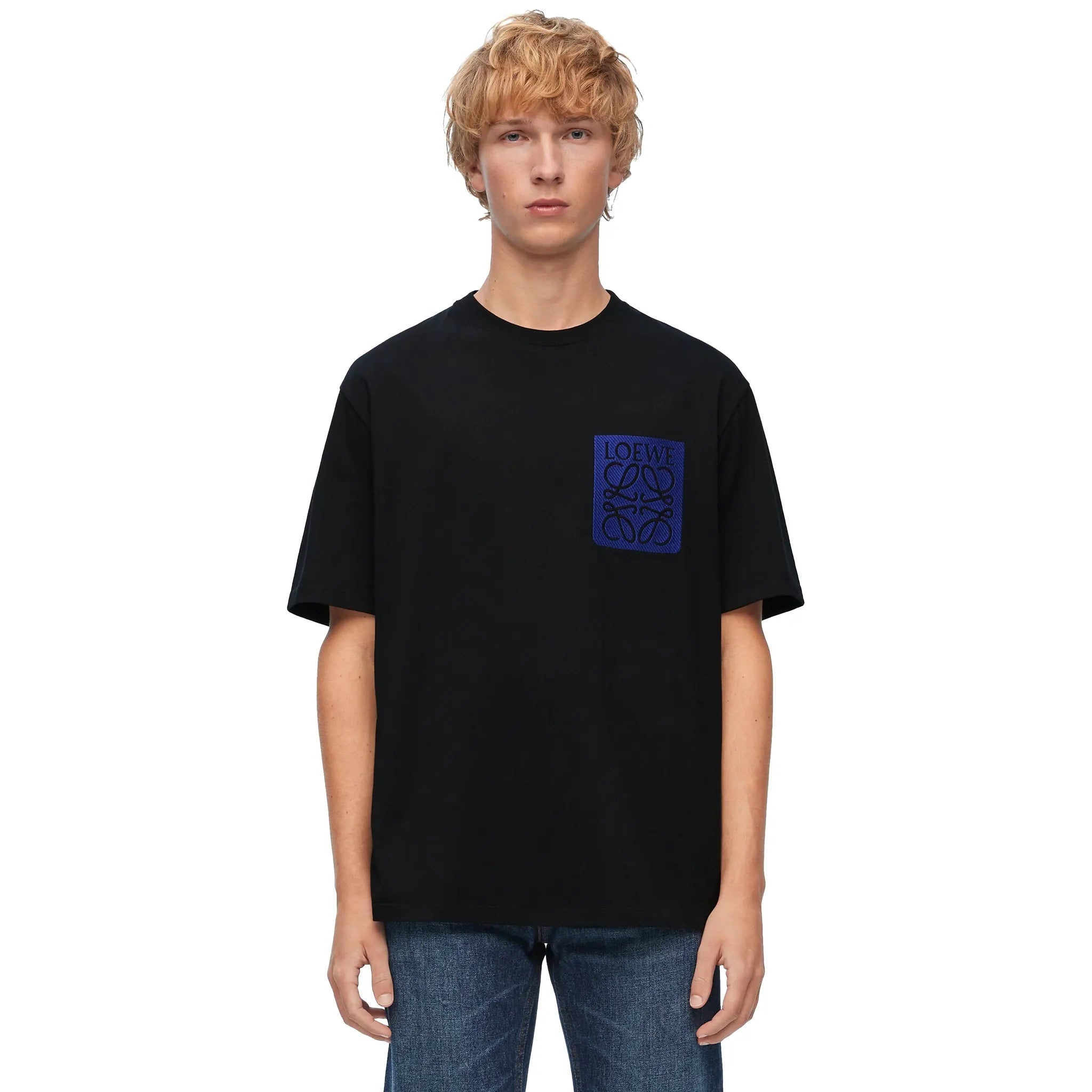 Loewe Anagram Print Fake Pocket Black and Blue T-Shirt for Men - Casual Streetwear Style for Everyday Wear