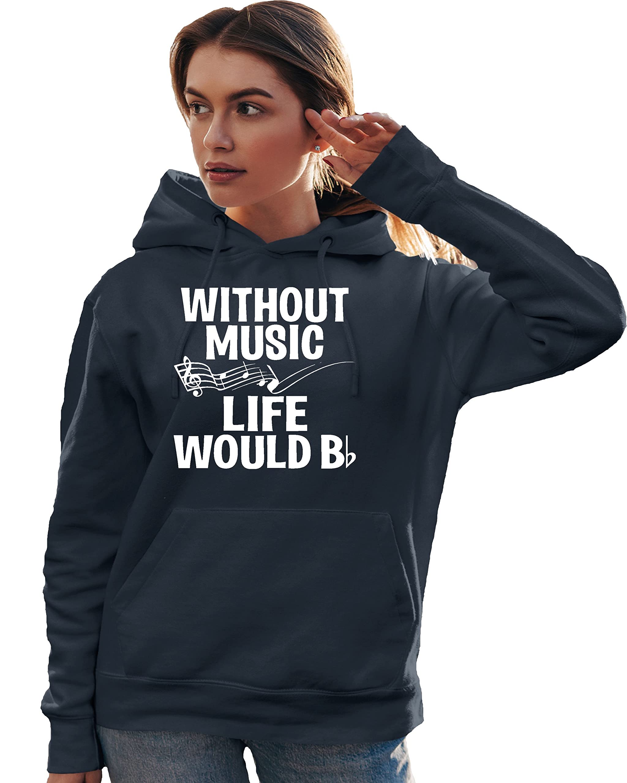 Funny Music Lovers Sweatshirt Hoodie for Men & Women - 'Go All Out Without Music Life Would B Flat' Graphic Pullover - Perfect for Concerts, Gifts & Casual Wear