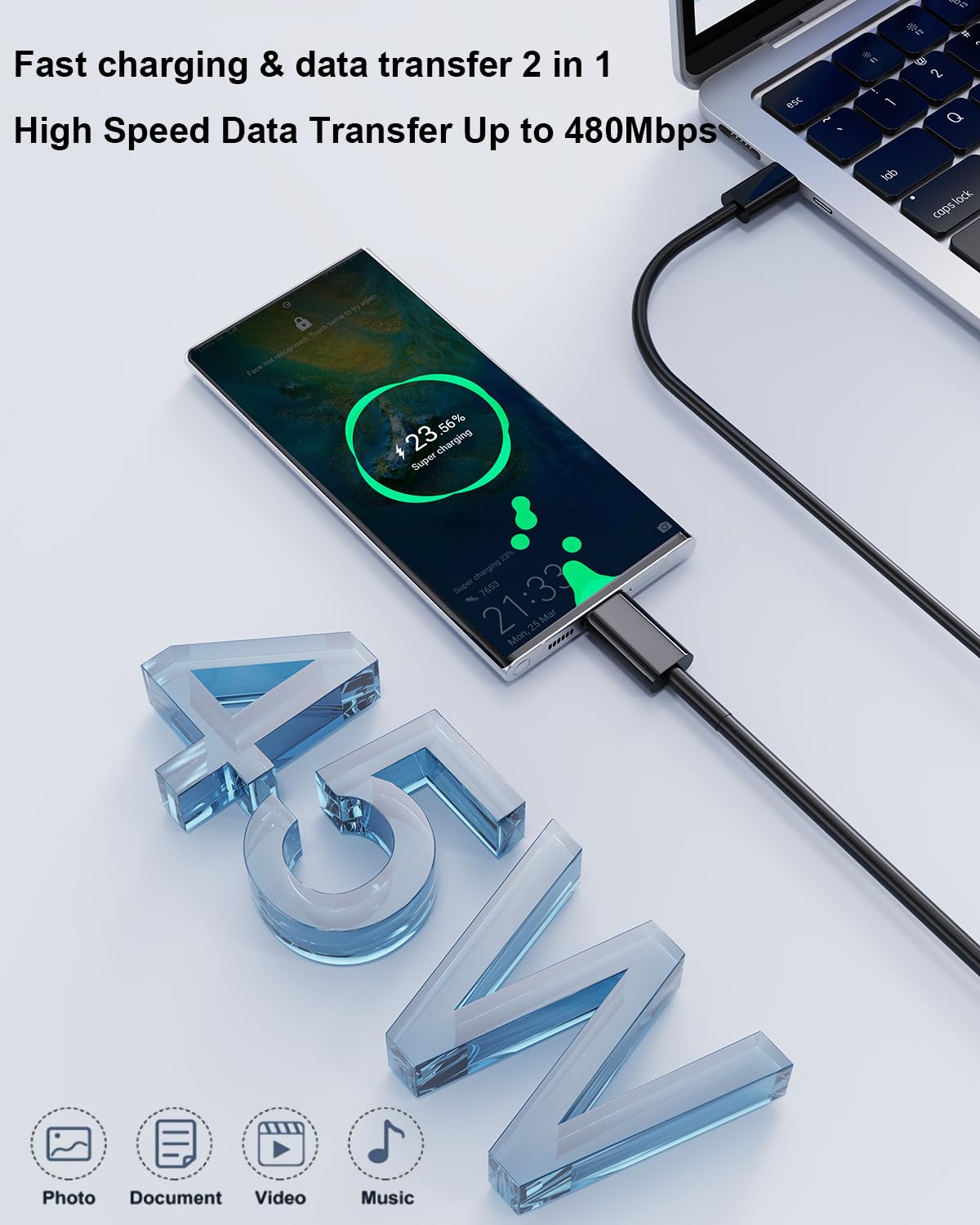 45W Super Fast USB-C Charger 2 Pack with 5A Type-C Cable - Compatible with Samsung Galaxy S25/S24/S23/S22/S21 Series, A56/A55/A36/A16, Z Fold 6/Flip 6 & Tab S10/S9 - Fast Charging for Phones & Tablets at Home, Office or Travel