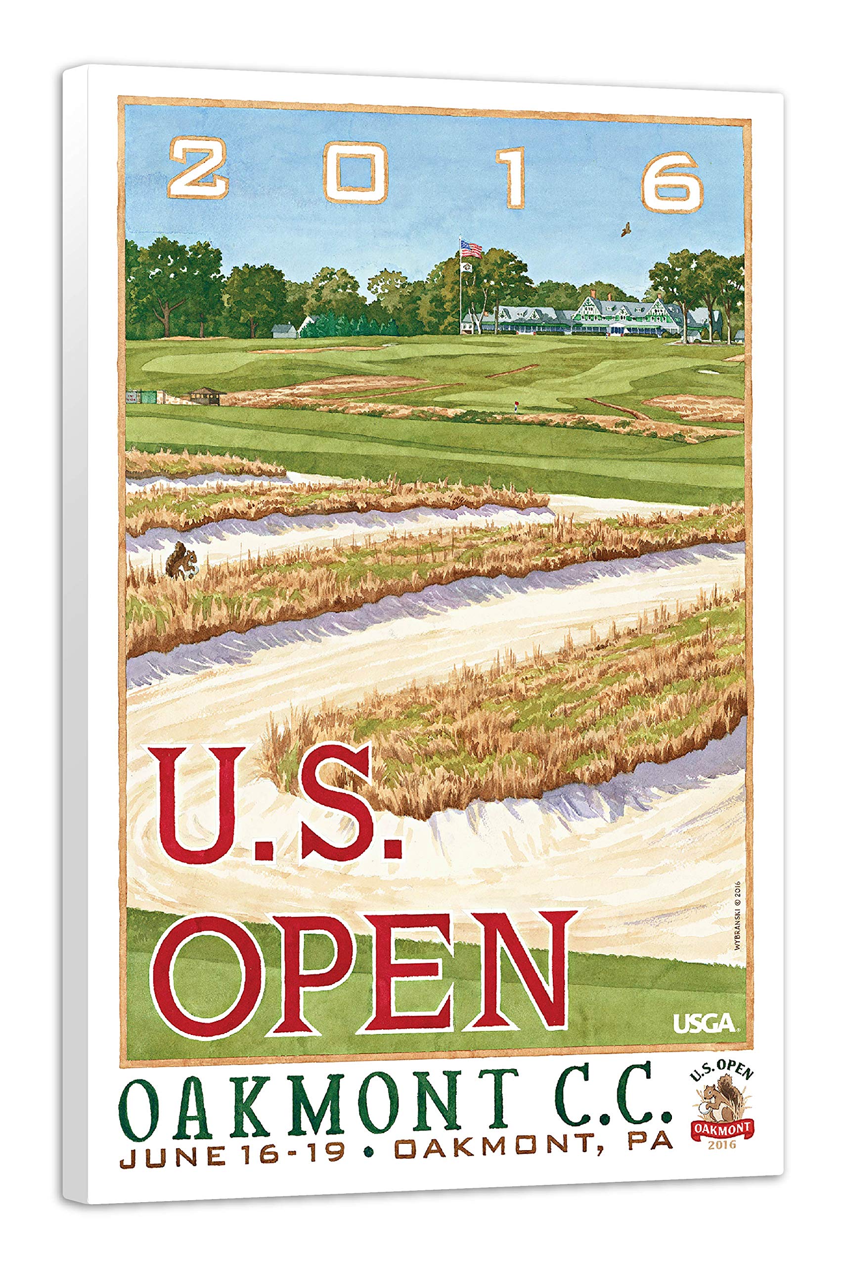 Lee Wybranski Official Golf Art Print - 2017 U.S. Open Championship at Oakmont - 24x36 Inch Framed Canvas Wall Decor - Perfect Golf Gift for Men, Dad, Husband - Ideal for Home, Office, or Man Cave Decor