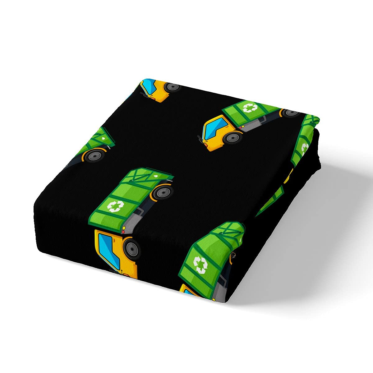 Queen Size Garbage Truck Bedding Set - Eco-Friendly Waste Management & Recycling Themed Sheets for Adults, Cartoon Vehicle Design with Flat Sheet, Fitted Sheet & 2 Pillowcases - Perfect for Truck Enthusiast Bedrooms & Themed Decor