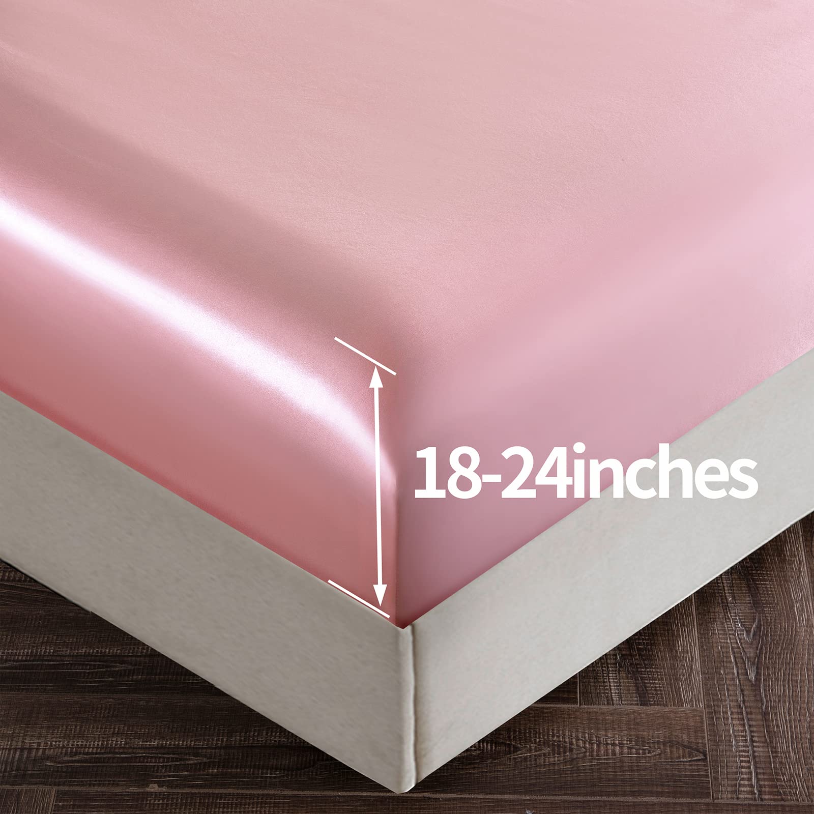 SiinvdaBZX 4PCS Queen Size Satin Sheet Set - Ultra Soft Blush Pink Deep Pocket Fitted Sheets (Fits 18-24