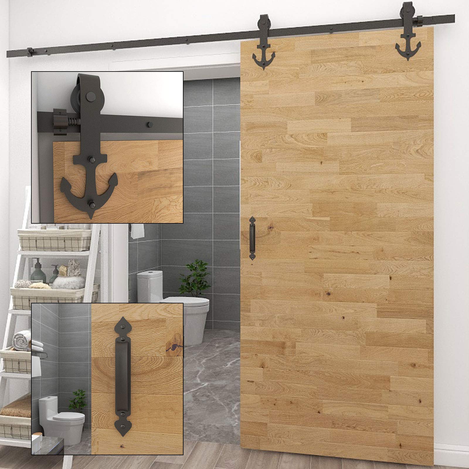 Heavy Duty Sliding Barn Door Hardware Kit - 8FT/244CM Industrial Gate Pull with Handle for Single Wooden Door (Max 48