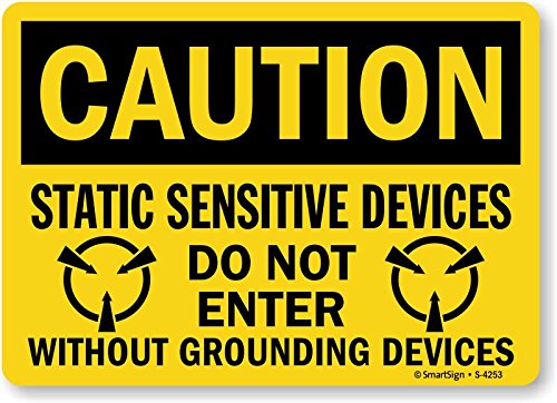 SmartSign Caution Static Sensitive Sign - 10x14 Aluminum for Electronics Labs