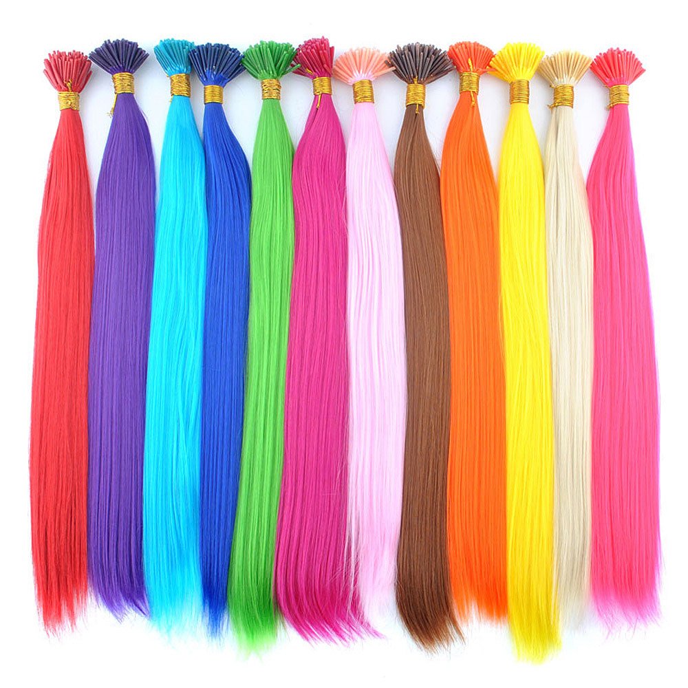 Red Synthetic I-Tip Keratin Fusion Hair Extensions for Kids - 50 Strands | Mermaid Hair Accessories for Girls | Perfect for Parties, Cosplay & Special Occasions